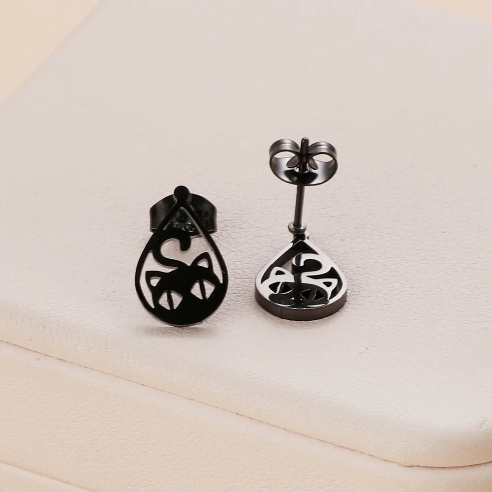 Stainless Steel Halloween Ghost Cat Stud Earrings For Women Girls Gold Color Waterproof Fashion Ear Party Jewelry Gift Wholesale