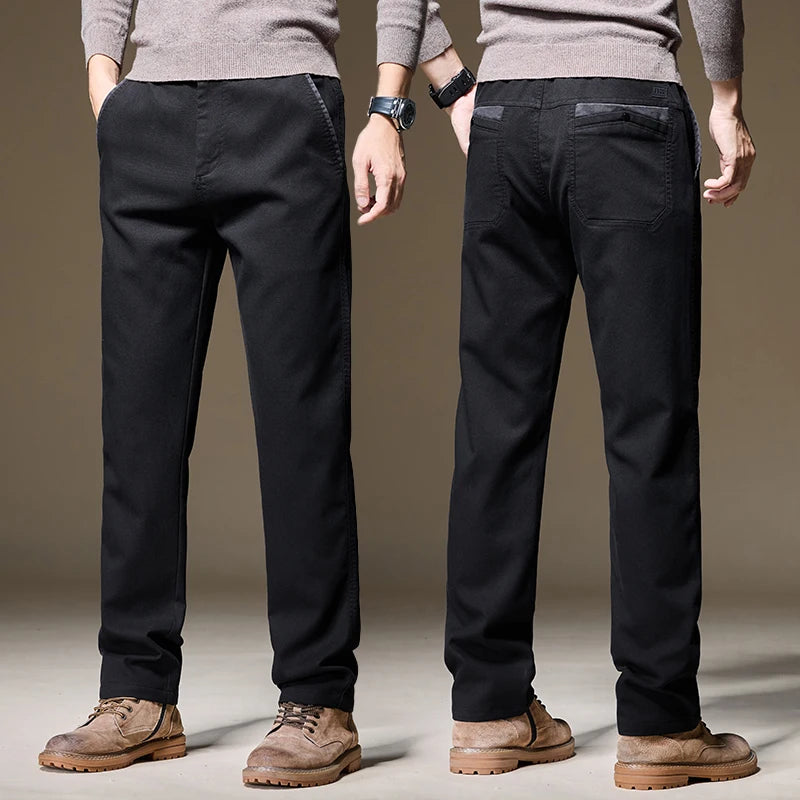 Autumn Winter High Quality Lyocell Fabric Casual Pants Men Solid color Business Fashion Straight Chinos Gray Brand Trousers Male