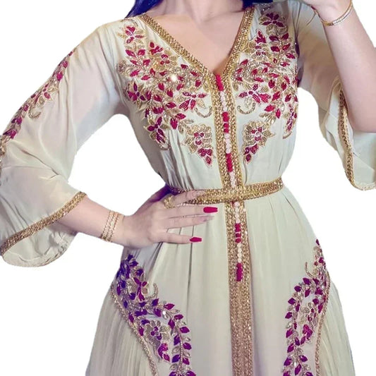 Luxury Eid Muslim Dress for Women Ramadan Arabic Abaya Islamic Evening Party Jalabiya Marocain Clothes Turkish Moroccan Kaftan.