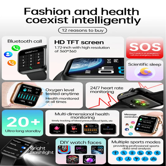 2025 New LED Women AI Smart Diagnosis Smart Watch HRV+PPG Blood Pressure Blood oxygen Health monitor IP68 NFC Smartwatches .