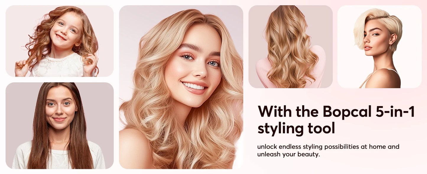 Bopcal 5 In 1 Hair Dryer Hot Air Comb Electric Hair Curling Iron 1200W High Speed Blower Multifunctional Styling Tools Hairdryer