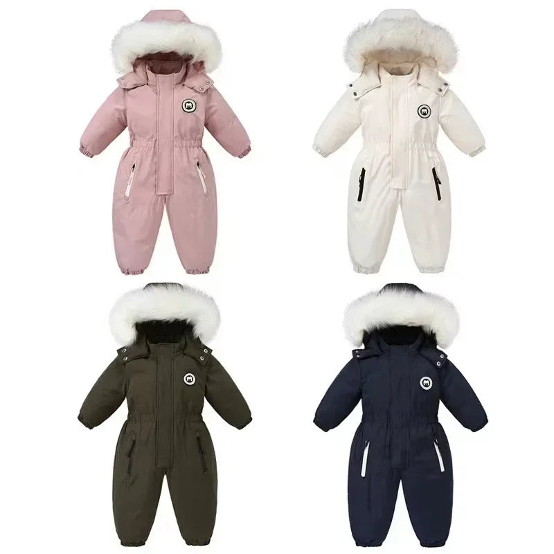 Plus Dicke Samt Bodys Kleidung Winter Baby Wasserdicht Mit Kapuze Einteiliges Mädchen Jungen Overalls Ski Anzug Infant Dicke Warme strampler
