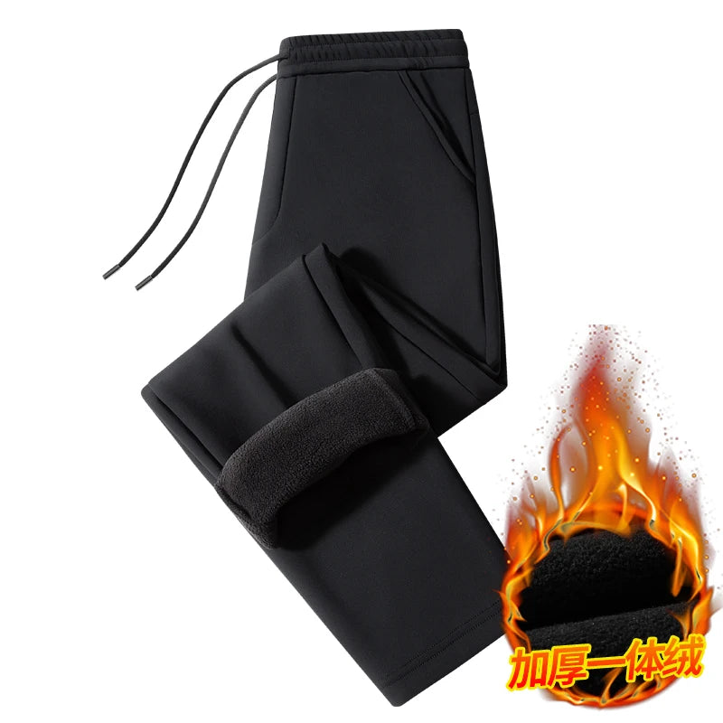 M-9XL Plus Velvet Trousers Men's Plus Size Autumn and Winter Thickened Casual Sports Pants Fat Mid-high Waist Solid Color Pants