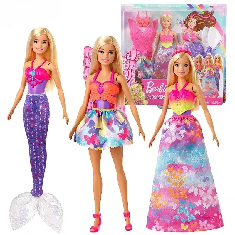 Original Barbie Doll Dreamtopia Magic Mermaid Dolls for Girls Rainbow Hair Fantasy Color Feature Kids Toy Bjd Butterfly Princess.