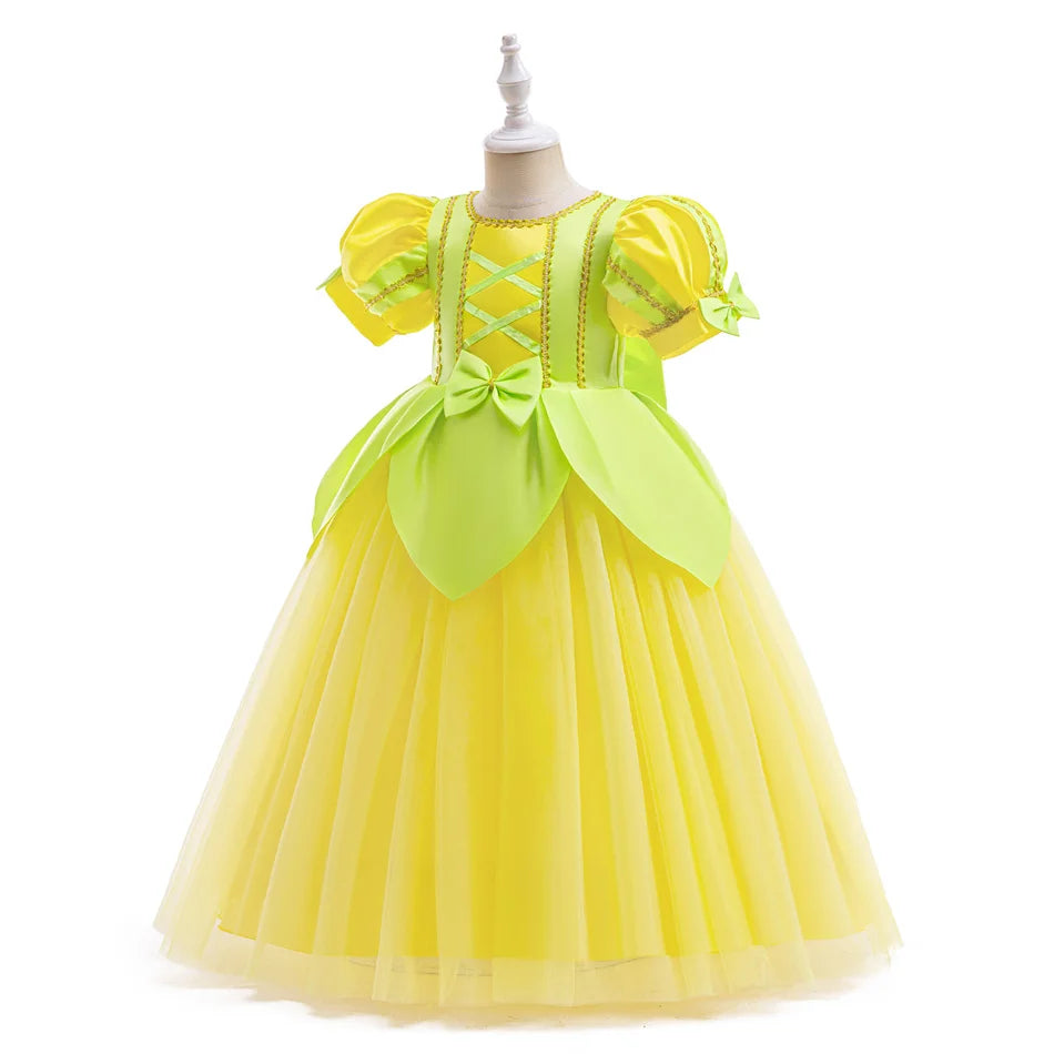 Tiana Fancy Prinzessin Kleid für Mädchen Geburtstag Party Kostüm Kinder Rollenspiel Ballkleid Kinder Karneval Performance Kleidung