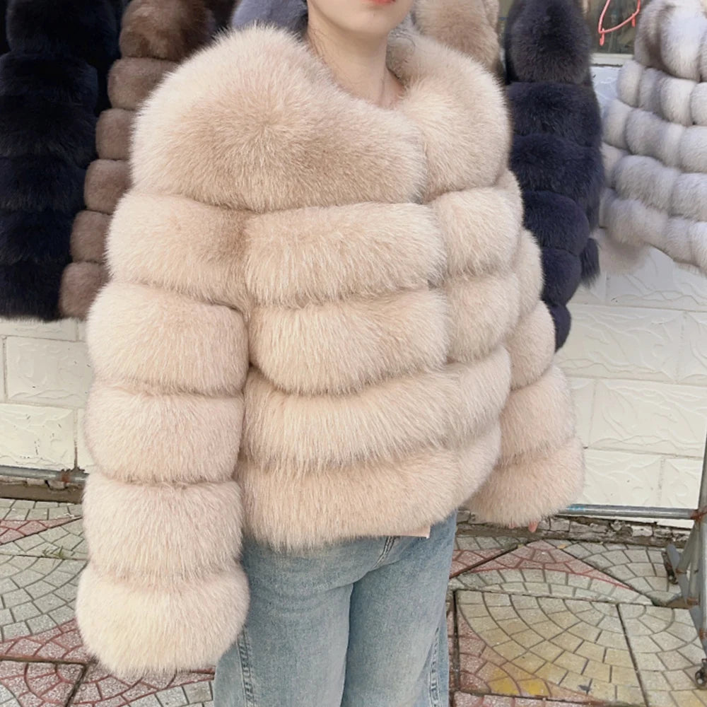 QUEENTINA Fuchspelzmantel Echt Winter Damen Neue Mode Flauschig 2025 Leder und Haut Weiße Kleidung Natürlich Neu in Mäntel und Jacken