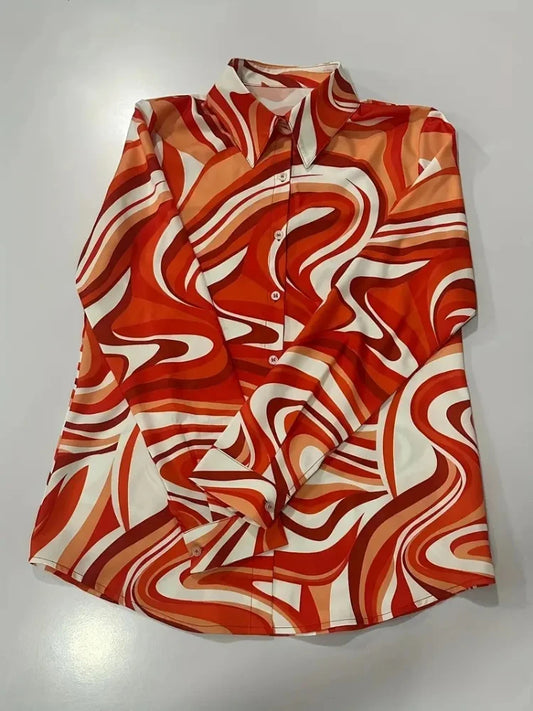 Fashion Luxury Women's Shirts French Texture Printing Women's Shirts Spring And Autumn Long-sleeved Women Business Office Shirts.