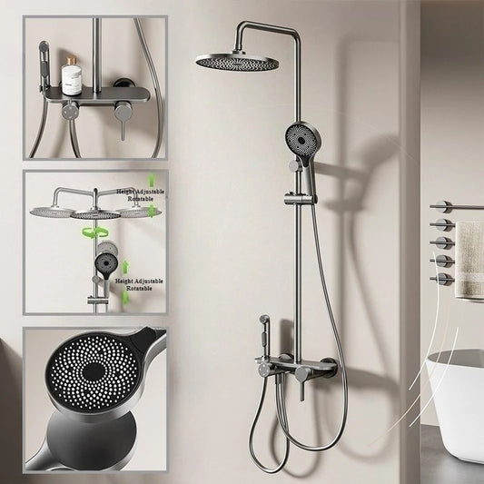 Four Ways Water Outlet Shower System Rainlfall Pressurized Sunflower Shower Set Wall Mounted Hot Cold Bathroom Shower Faucet Set