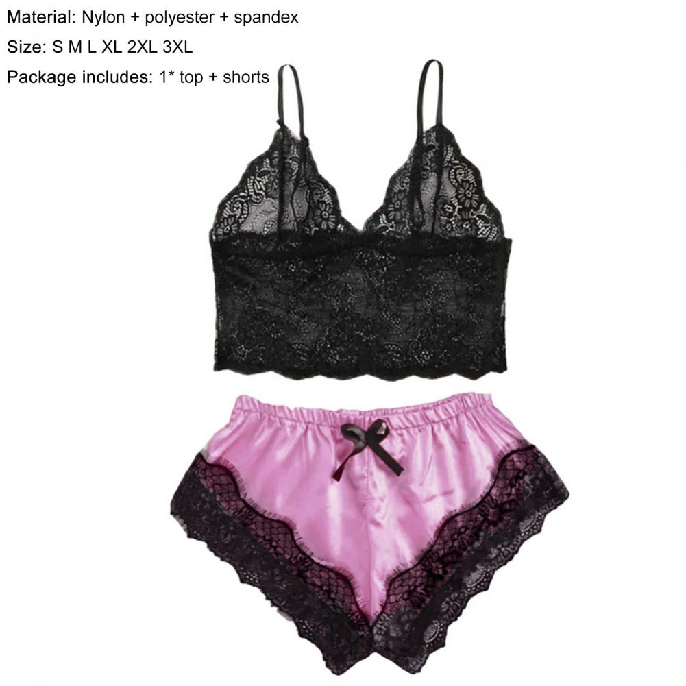 Spaghetti träger Shorts Frauen Nachtwäsche Set elastisch einfarbig weibliche Leibchen Shorts Spitze Frauen Nachtwäsche Set