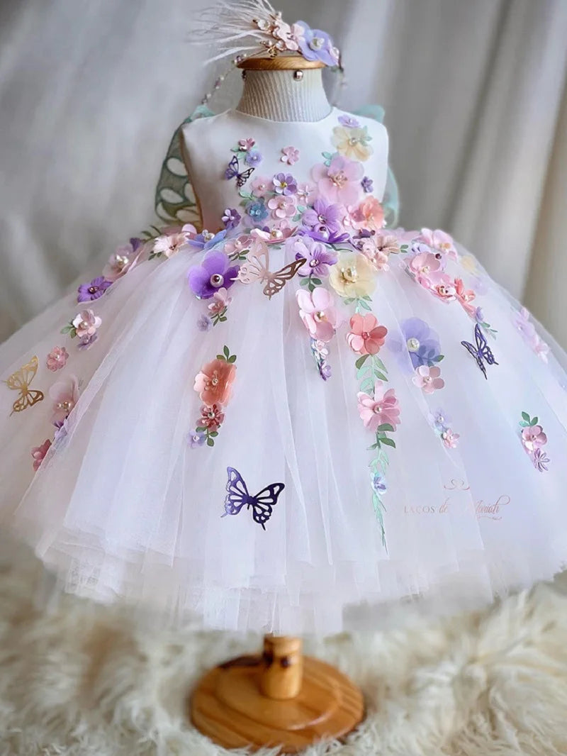 Luxuriöses und elegantes Schmetterlingsmädchen-Prinzessinnenkleid für 0–6 Jahre, formelle Jubiläumsfeier, flauschiges Kleid, Modellkunst, Aufführung