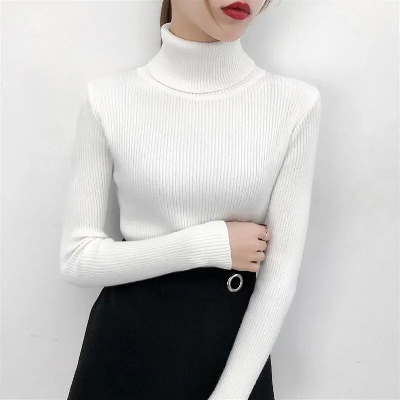 Frauen Pullover Pullover Winter Gestrickte Rollkragen Langarm Schlank Jumper Tops 2024 Damen Casual Shirts Weiche Warme Y2K Kleidung