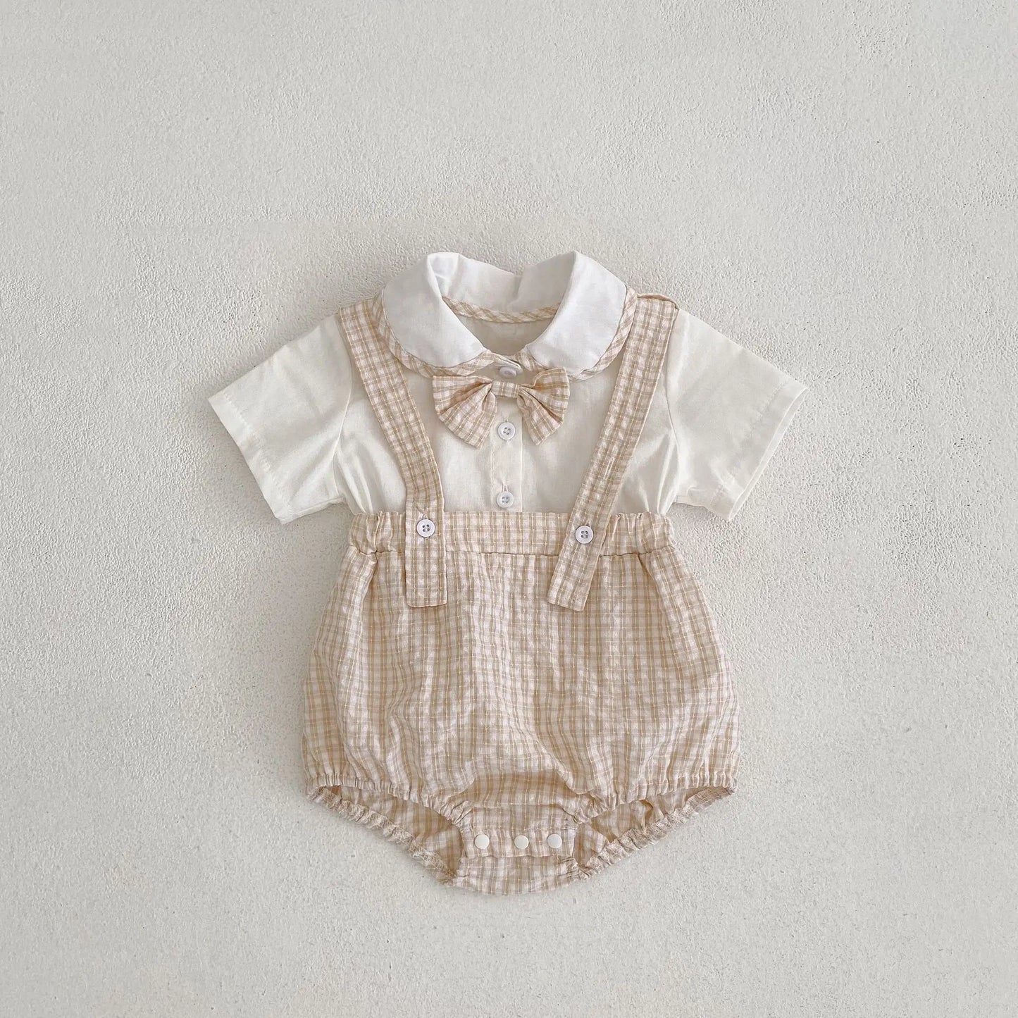 Bodys Sommer Baby und Kinder einteilige Kleidung Puppen hals kurz ärmel ige karierte elastische Bund Dreieck einteiligen Stram pler