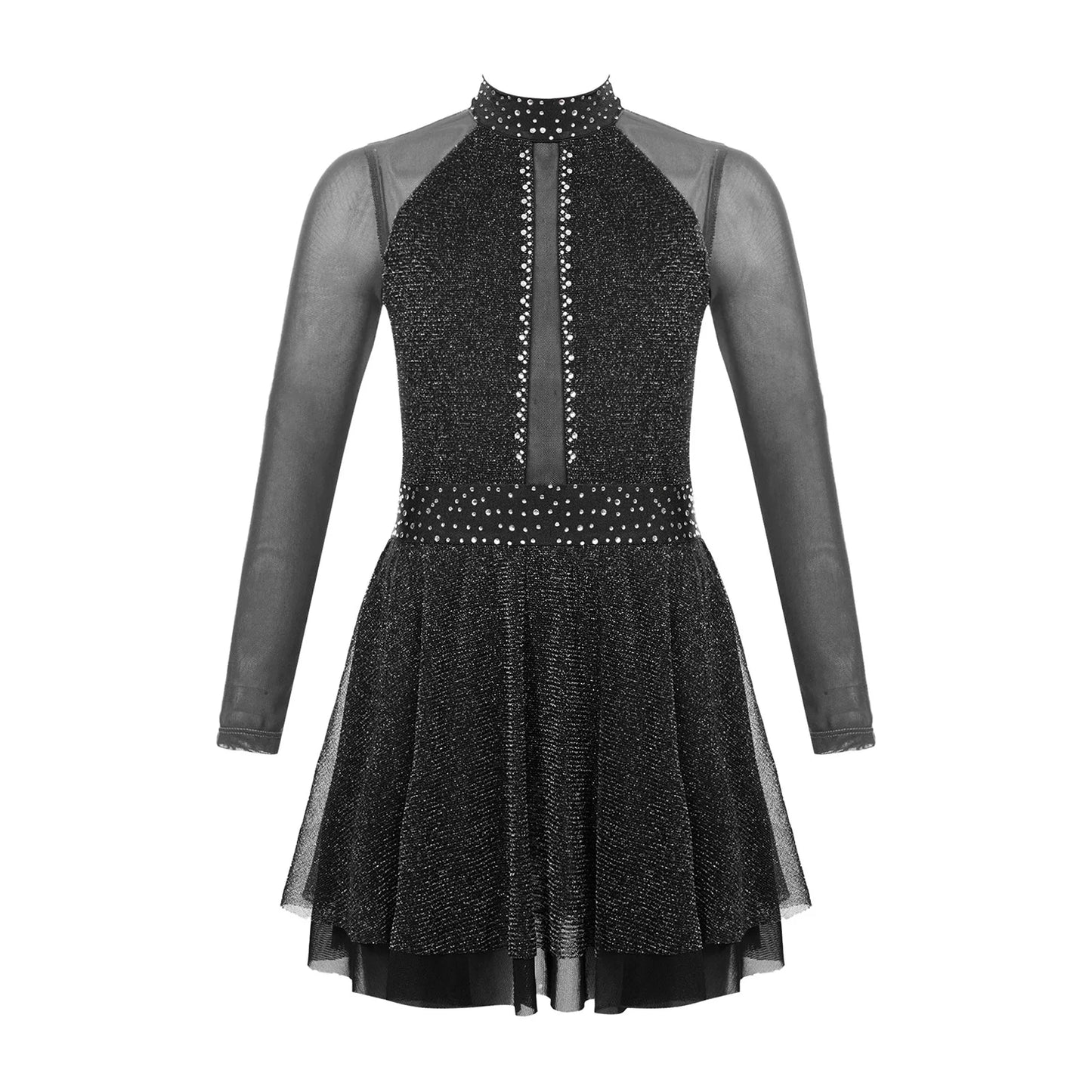 Kinder Mädchen Eiskunstlauf Kostüm Ballett lyrische Tanz gymnastik Trikot Kleid Langarm glänzend Mesh Performance Dance wear