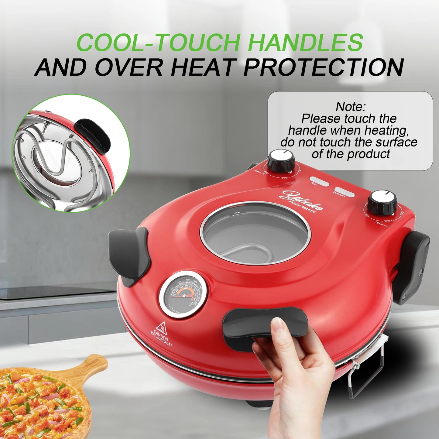 12-Zoll-Elektro-Pizzaofen für den Innenbereich, Arbeitsplattenhersteller mit Keramiksteinen, erhitzt bis zu 420 ℃ für köstliche, gebackene Pizzeria-Steine