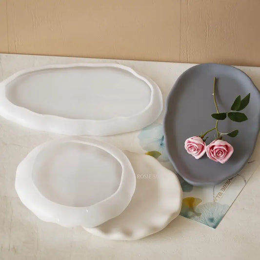 Round Tray Gypsum Silicone Molds Diy Handmade Plaster Cement Concrete Oval Storage Plate Mould Home Decoration.
