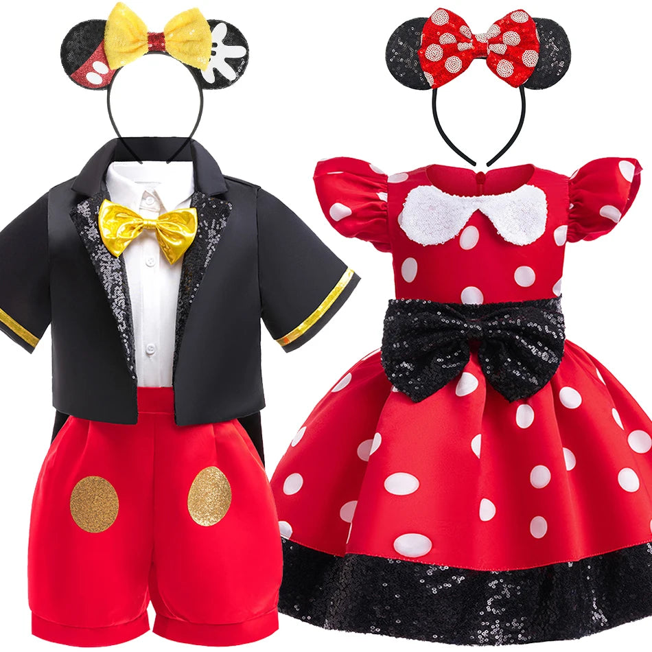 Disney Mickey Minnie Maus Polka Dot Cosplay Baby Mädchen Jungen Kostüm Kinder Maskerade Kleidung Kinder Halloween Karneval Kleid