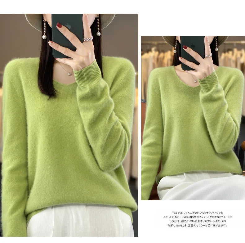 2024 100% Merino Reine Wolle V-ausschnitt Herbst Und Winter Pullover Pullover Neue Kaschmir Pullover frauen Beiläufige Gestrickte Top DMR201