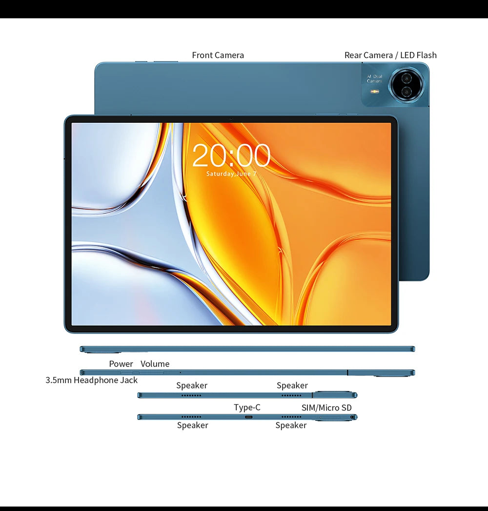 Teclast T70 14" Tablet Android 15 MTK G99 CPU Max 20GB (8GB+12GB Expansion) RAM 256GB ROM 4G LTE 10000mAh 18W Fast Charging GPS