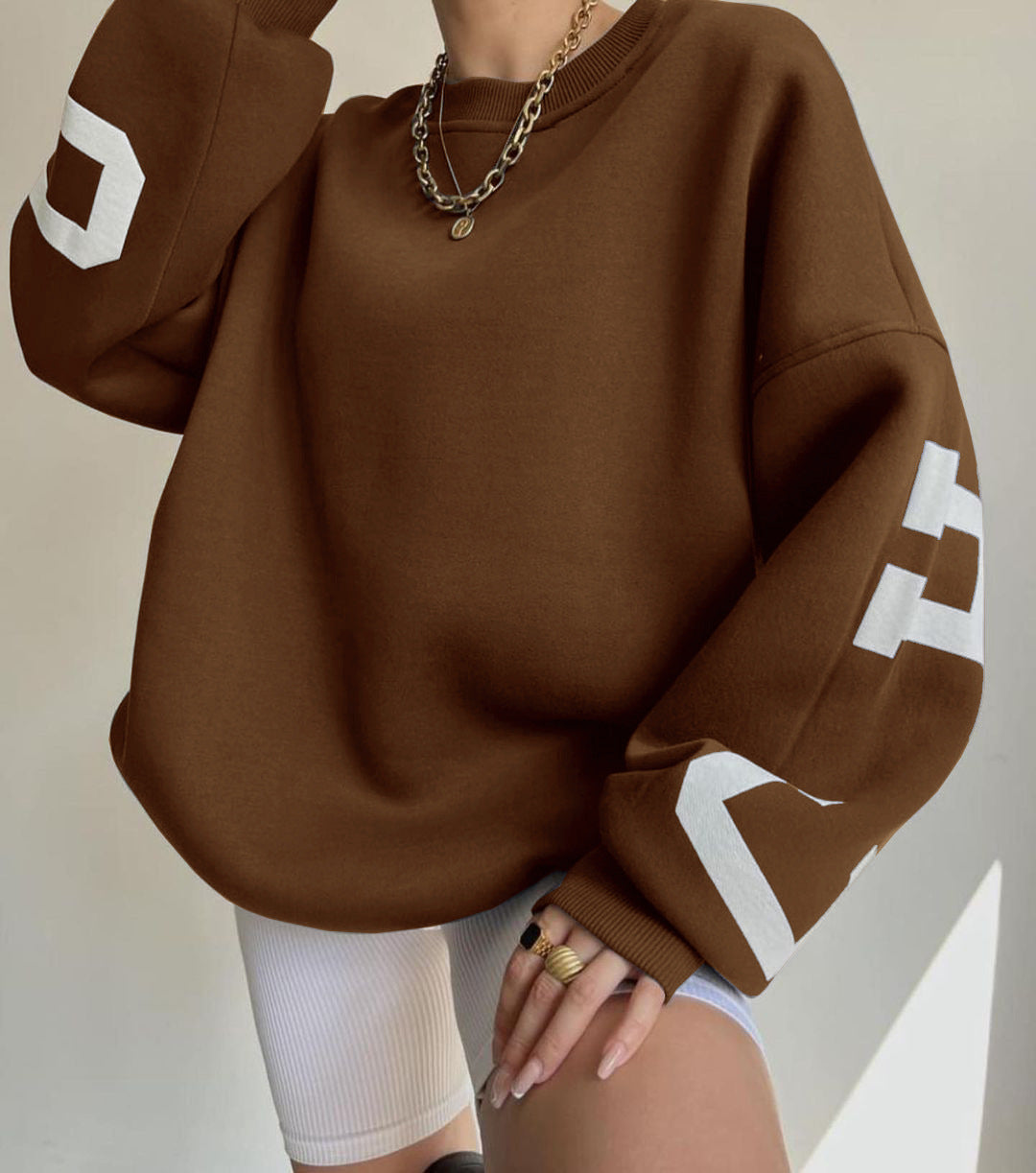 Combhasaki Damen Y2K Grunge Lose Pullover Sweatshirts Brief Drucken Lässige Verdickte Langarm Tops Herbst Hoodie Streetwear