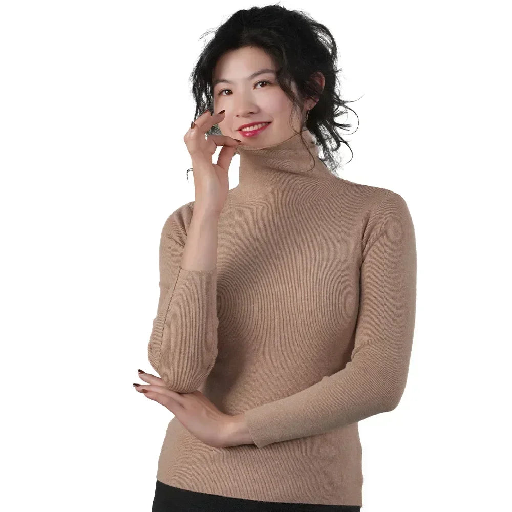 Frauen Pullover Winter Warm Hohe Kragen Strickwaren Langarm Schlank Jumper Frau Thermische Tops Kleidung Pullover Rollkragen Pullover