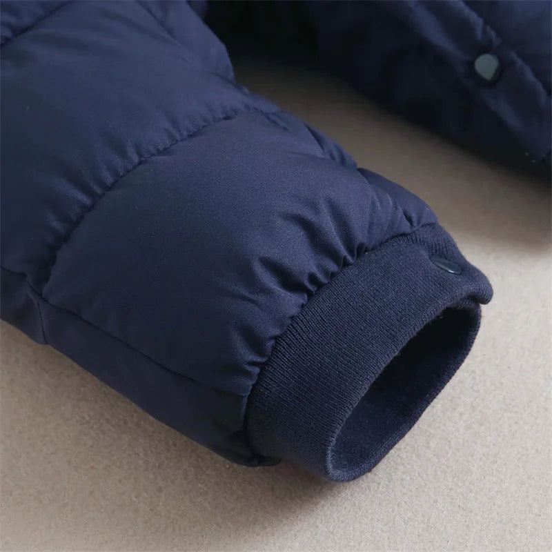 Winter Neue Baby Strampler Jungen Mädchen Patchwork Dicke Plus Samt Overalls Winddicht Mit Kapuze Overalls Schneeanzug Ein Stück Body