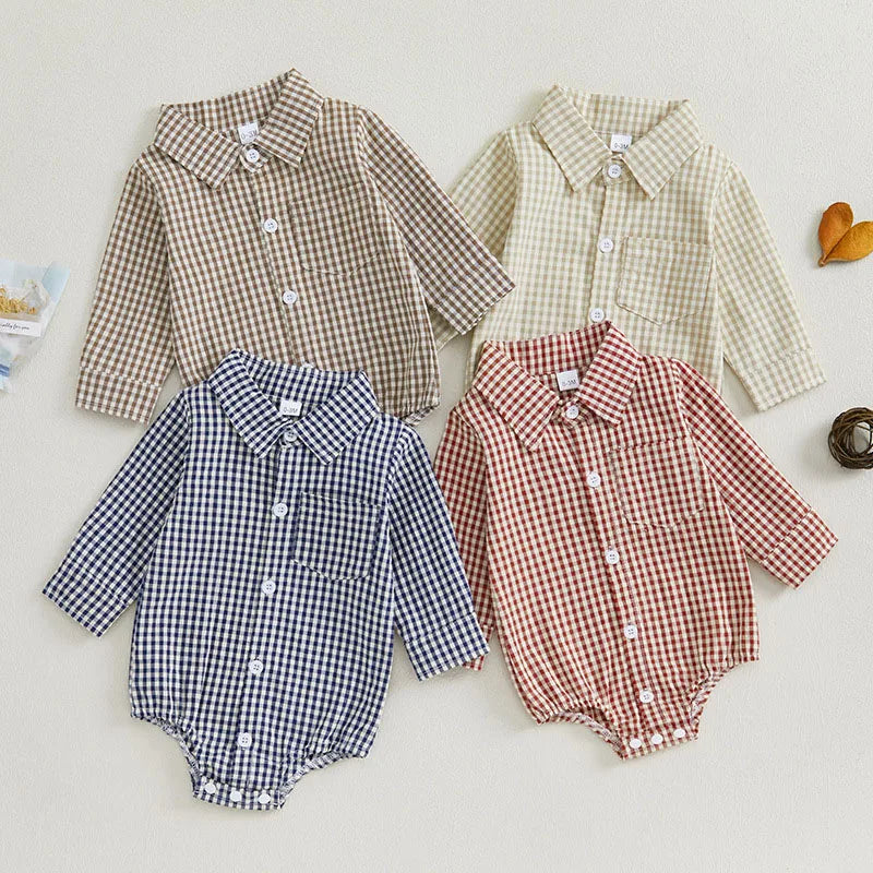 Kleinkind Niedlicher Gitter Revers Overall Kleinkind Dünner Stil Freizeit Einteiliger Baby Herbst Body