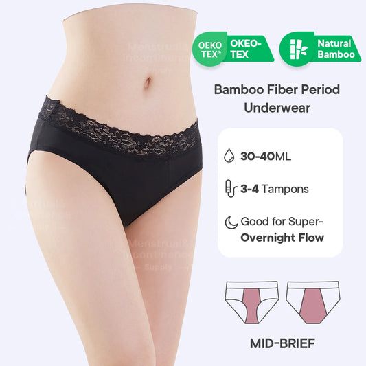 Mid-Waist Period Underwear for Women 4-Layer Anti-Leakage Super Absorbent Menstrual Panties for Daily Use Sports.