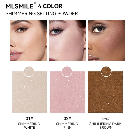 MLSIMLE 4 COLORS Natural Shimmer Pearl Setting Powder Contouring Highlighting Waterproof Sweat-proof Oil-control Makeup Powder.