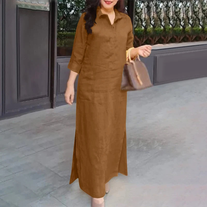 Zanzea Mode Frühling Revers Hals 3/4 Ärmel solide Kaftan Sommerkleid elegante Frauen langes Hemd Kleid Robe Femme Arbeit Party Vestido