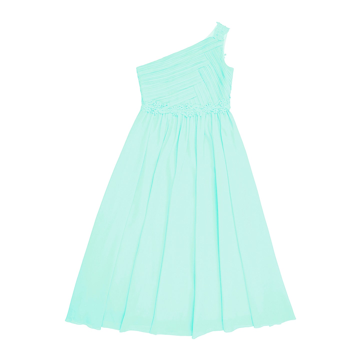 Mädchen Hochzeit Brautjungfer Kleid One Shoulder Elegante Guipure-Spitze Geraffte Chiffon Maxi Party Kleider Geburtstag Abend Abendkleid