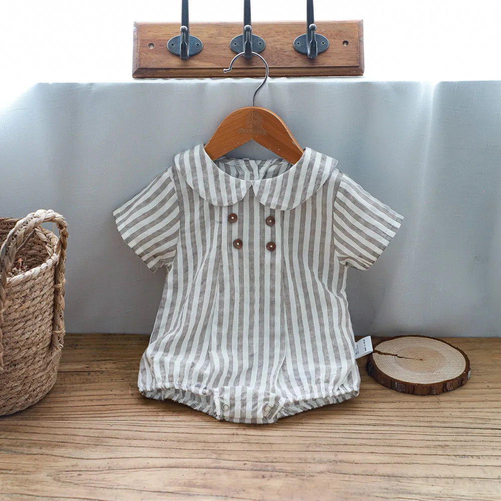 Sommer Kleinkind Kinder Streifen Body Jungen Lose Turndown Kragen Overall Mädchen Baby Dünne Crawlwear Onesie Kleidung Ein Stück