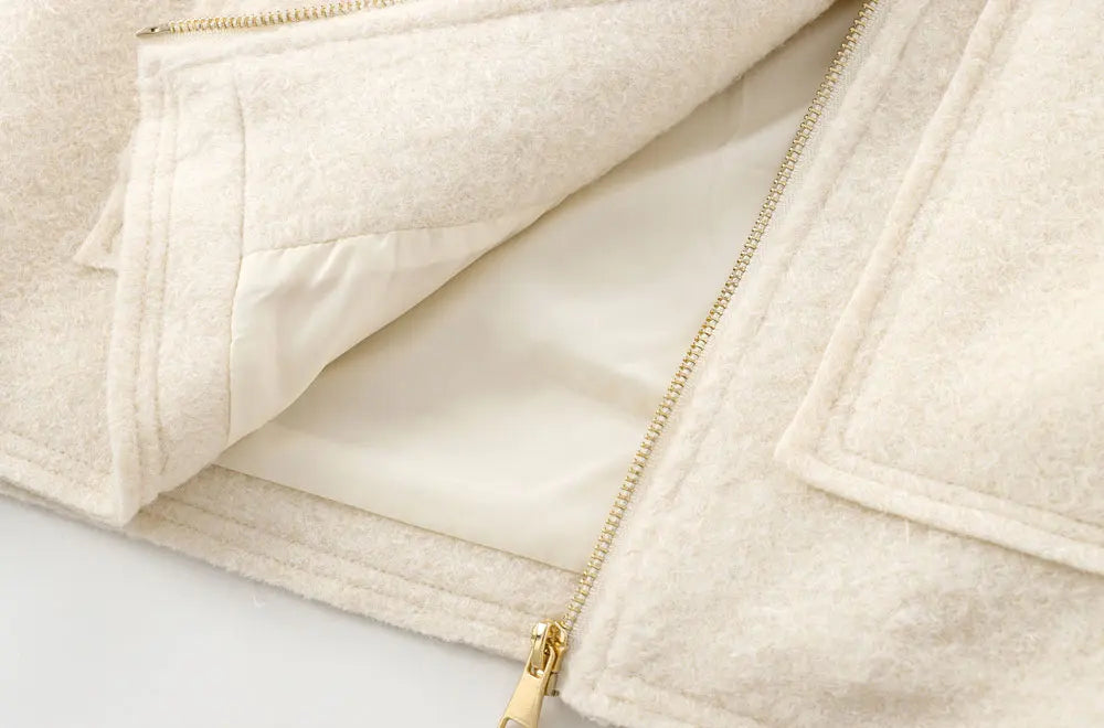 TRZA-Kurzjacke mit Taschen für Damen, Langarmmantel, Reißverschluss vorne, Damenoberbekleidung, schicke Oberteile, Mode