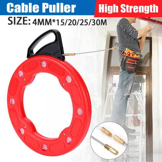 4mm 25/30 Meter Fiberglass Wire Cable Puller Fish Tape Reel Nylon Conduit Ducting Rodder Pulling Guide Device Wire Cable Tool.