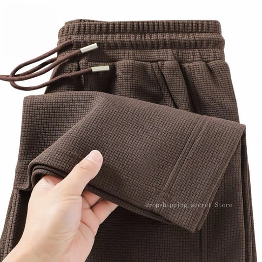 Men's Breathable Casual Pants, Heavyweight Waffle Style Loose Straight Leg Pants Jogging Pants Men's Trousers.