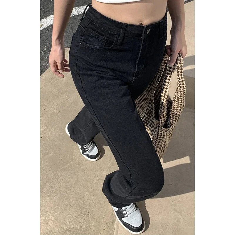 Frau Koreanische Hohe Taille Streetwear Gerade Bein Jeans Mädchen Y2k Kleidung Hosen Weibliche Mode Schwarz Baggy Harajuku Denim Hosen