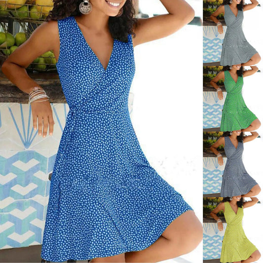 Kleider für Frauen 2024 lässig plus Größe Damen Blumen wickel V-Ausschnitt Midi-Kleid eine Linie Swing Cap Ärmel Midi Vestidos de Fiesta.