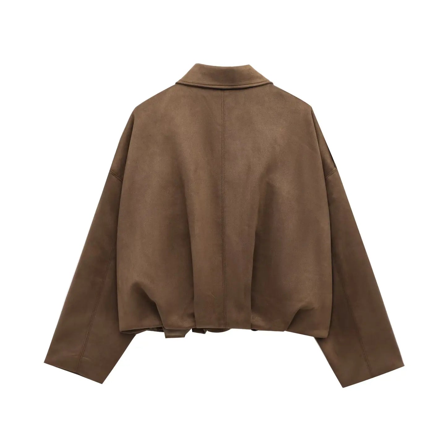 TRAFZA Damen-Jacke mit Wildleder-Textur, High Street, lange Ärmel, Umlegekragen, elastischer Reißverschluss, Knopfleiste, solider, trendiger Frühlingsmantel