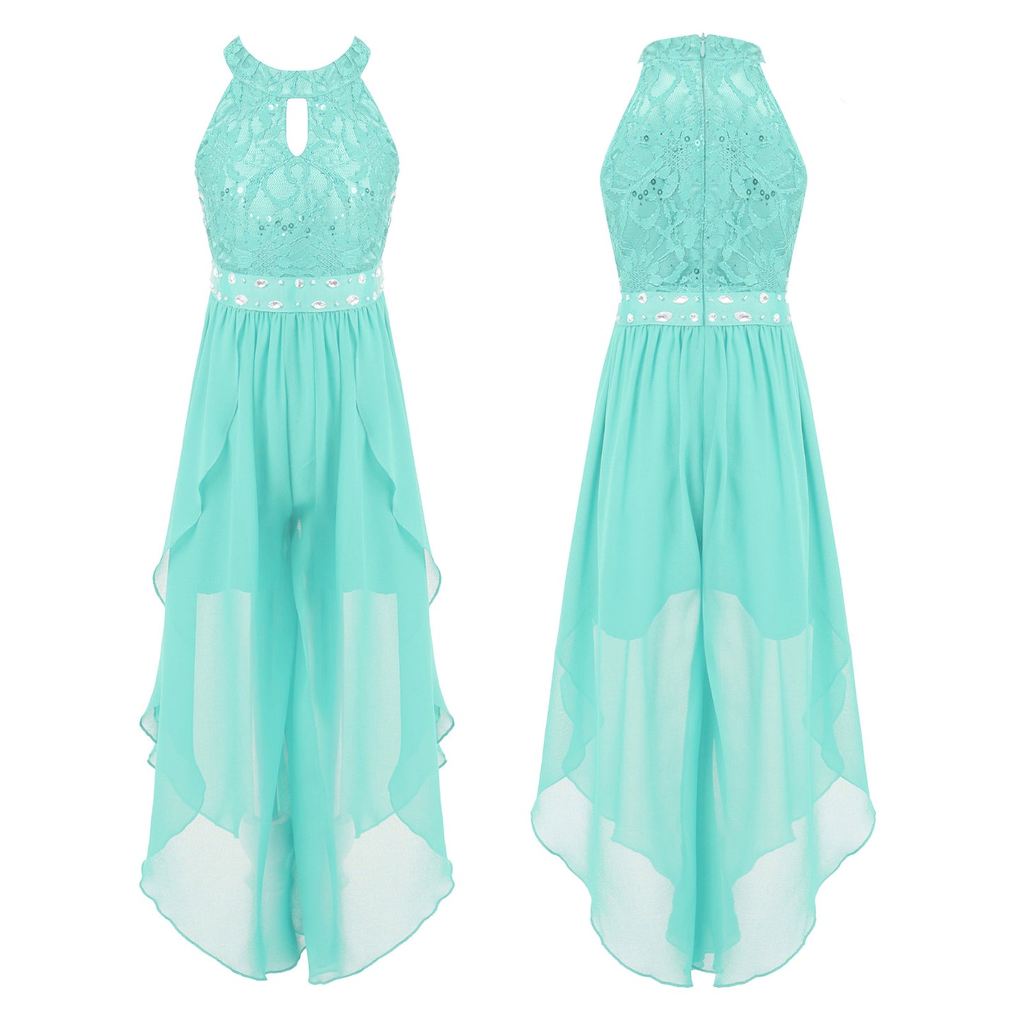 Sommer Mädchen Ärmellosen Chiffon Maxi Kleid Shiny Perlen Spitze Gebaut-in Shorts Party Kleid für Hochzeit Geburtstag Dance Leistung