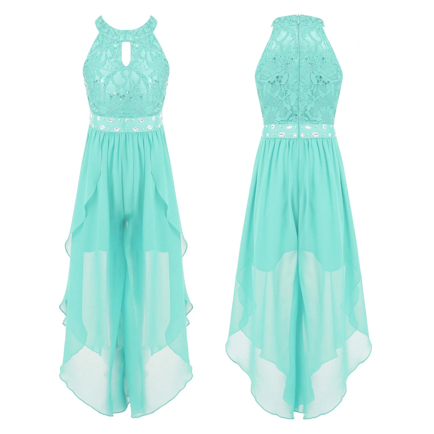 Sommer Mädchen Ärmellosen Chiffon Maxi Kleid Shiny Perlen Spitze Gebaut-in Shorts Party Kleid für Hochzeit Geburtstag Dance Leistung