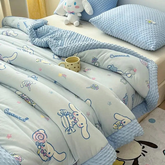 New Disney Anime Mickey Minnie Strawberry Bear Kawaii Hello Kitty Winter Thickened Single both bed Plush Soft Quilt Cute Cartoon.