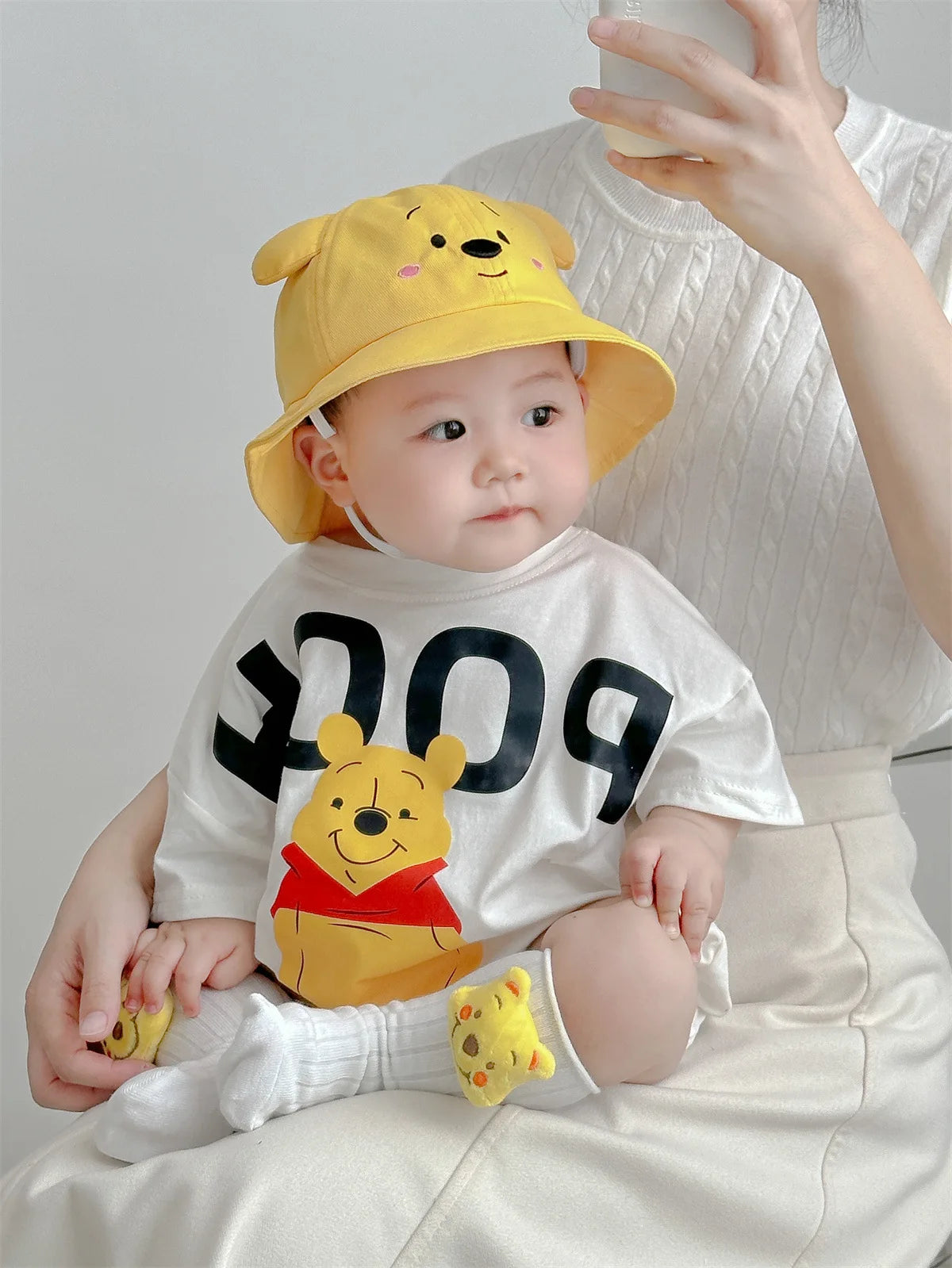 Cartoon Pooh Bär Bodys Schatz Tasche Furz Kleidung Baumwolle Weiche Sommer Baby Kleidung Neugeborenen Fotografie Strampler K5652.