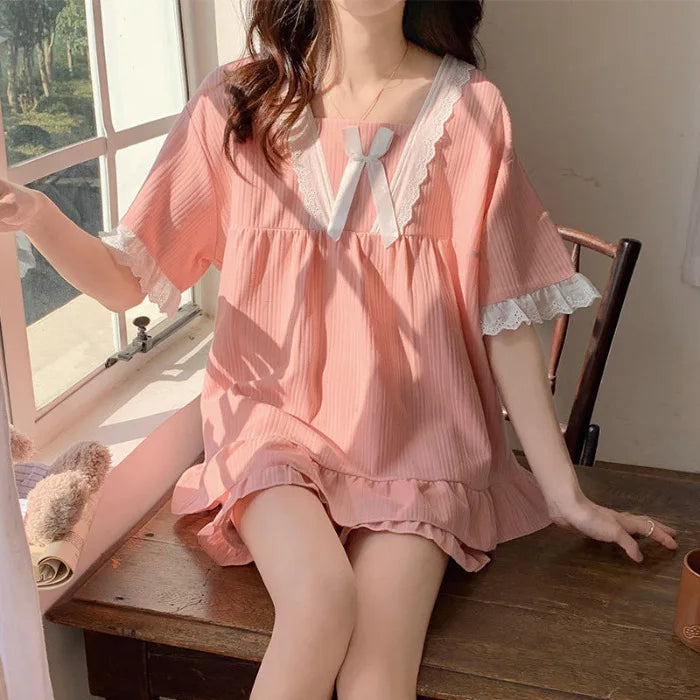 Palast Stil Pyjama Damen Sommer Lounge wear Set kurz ärmelig mit Kissen koreanische kleine süße Freundinnen Lounge wear Set