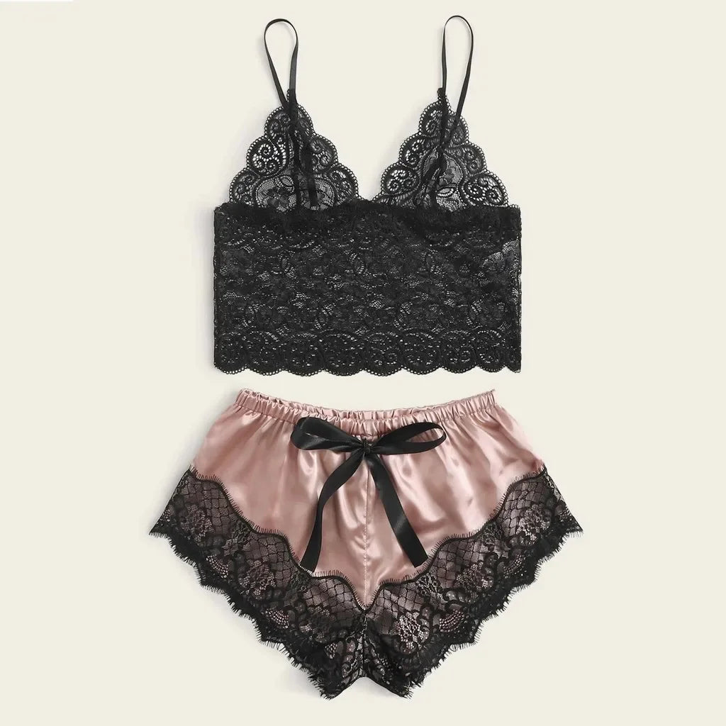 Weibliche Pyjama Sets Spaghetti Strap Top und Shorts Pyjamas Sexy Dessous Seide Satin Nachtwäsche Sommer Hause Tragen Frauen Schlaf Tuch