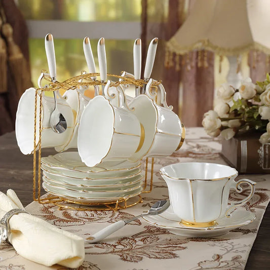 Bone China Coffee Set Europe Porcelain Tea Set Simple Ceramic Pot Creamer Sugar Bowl Teatime Teapot Coffee Cup Mug Coffeeware.