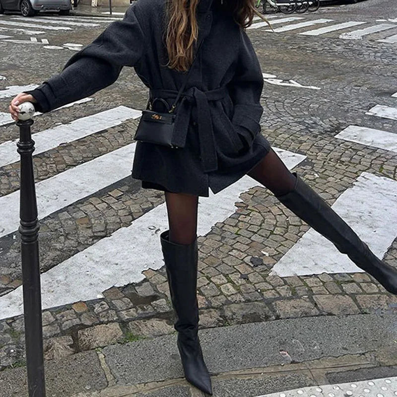 Winter warme Schnürung Damen mantel einfarbig Vintage Einreiher Mantel Mode Herbst Damen jacken neue Retro-Oberbekleidung