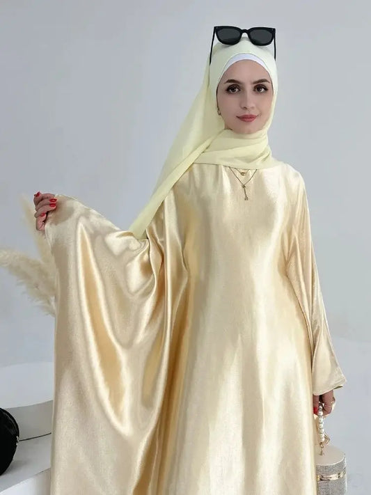 Batwing Satin Shimmer Abaya Damen Dubai Luxury Islam Muslim Kaftan Dress Women Kebaya Vestidos Djellaba Robe Femme Musulmane.