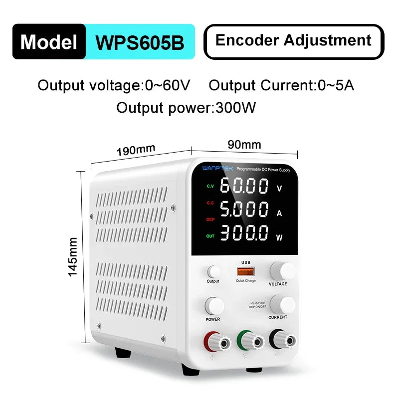 Wanptek Laboratory Power Supply 30V 5A 30V 10A 60V 5A 120V 3A Encoder Adjustment with USB Fast Charging Lab DC Power Supply