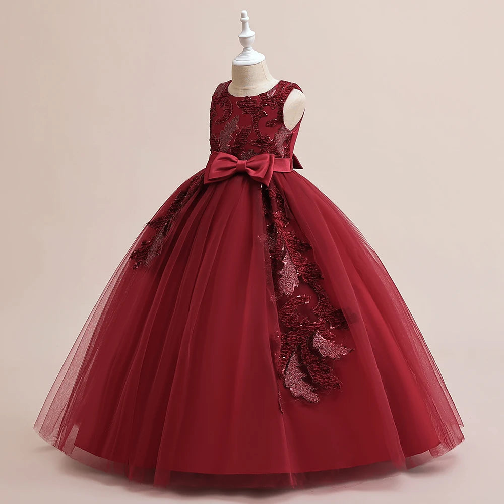 Kinder Party Kleid für Mädchen Hochzeit Brautjungfer Geburtstags kleider Kinder Spitze Stickerei Blumen mädchen Prinzessin Kleider Ballkleid