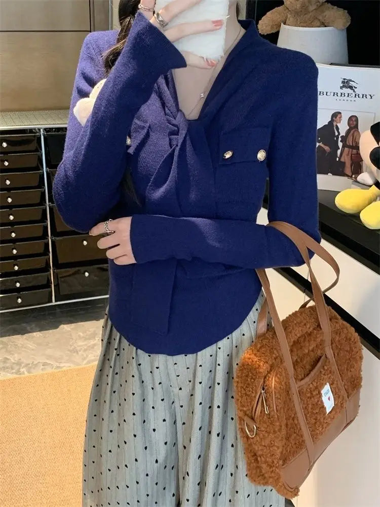 Frauen Frühling Herbst Einfachheit Büro Dame V-ausschnitt Einfarbig Langarm Strickwaren Damen Mode Alle-spiel Temperament Tops