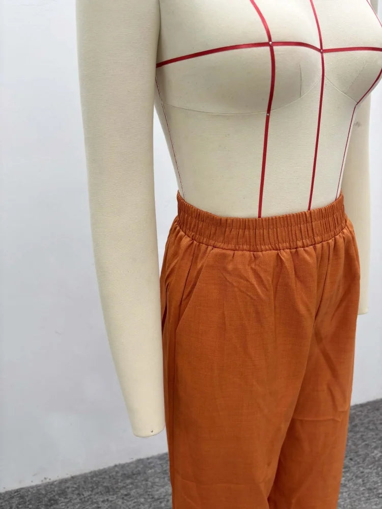 Wmstar Zwei Stück Set Frauen Großhandel Revers Lose Einreiher Hemd Hohe Taille Gerade Bein Hosen Lässig Eleganten Anzug